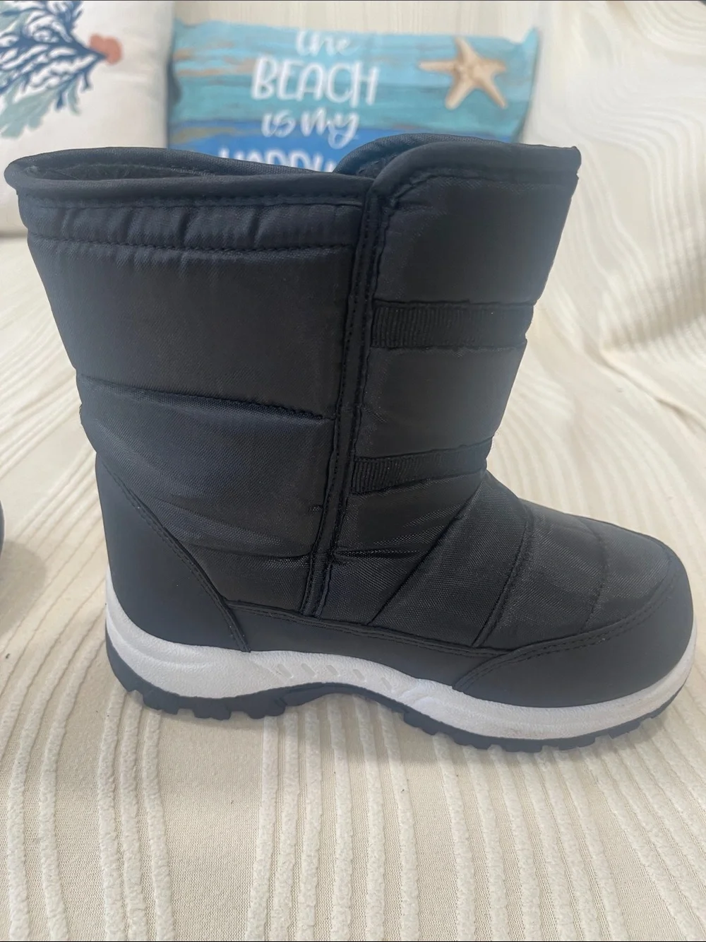 Avalanche Black Kids Snow Boots with White Trim